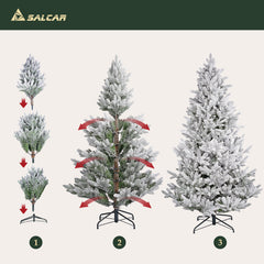 Salcar Künstlicher Weihnachtsbaum mit Schnee – Realistischer Tannenbaum aus PE & PVC, naturgetreu, schwer entflammbar, stabiler Metallständer, einfacher Aufbau, wiederverwendbar