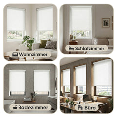 Sekey Klemmfix Seitenzugrollo in Leinenoptik Weiß – Lichtdurchlässiges Rollo ohne Bohren mit Klemmträgern & Schraubmontage, Uni Fensterrollo aus Papier-Polyester-Stoff