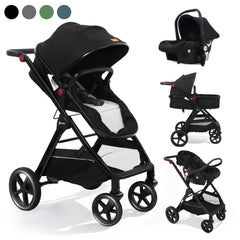 Sekey BW600 3-in-1 Kombi-Kinderwagen Reisesystem mit Babyschale, Liegewanne & Buggy, Moskitonetz, Regenschutz, Federung, 5-Punkt-Gurt, All-Wetter Travel System 0 Jahre