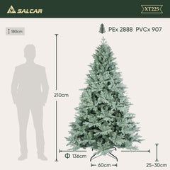 SALCAR Artificial Christmas tree made of PE &amp; invisible PVC tips – Natural grey-green fir with quick-assembly folding system &amp; stable metal stand (150 cm / 180 cm / 210 cm)