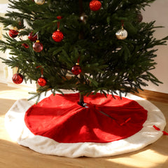 Salcar Baumteppich Weihnachten rund, Weihnachtsbaumdecke rot weiß, Plüsch Weihnachtsbaum Röcke