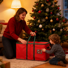 Salcar Rote Aufbewahrungsbox für 128 Weihnachtskugeln – Faltbare Christbaumkugel-Box 64,8×32,3×34,2 cm mit 128 Fächern, Tragegriffen & Doppelreißverschluss