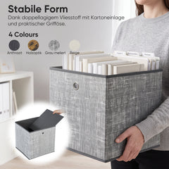 Sekey Aufbewahrungsboxen 6er Set 33 × 33 × 33 cm – Faltbare Stoffboxen mit Grifföse, stabile Ordnungsboxen für Kallax-Regale, Hellgrau