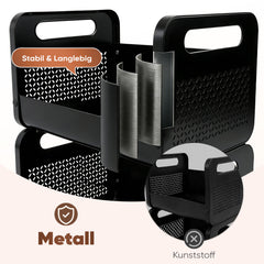 SekeyRollwagen schwarz 25 cm breit, Küchenwagen mit 4 oder 5 Ebenen, Servierwagen mit Rollen, Metall Aufbewahrungsregal, flexibel einstellbar, 360° Rollen mit Bremse