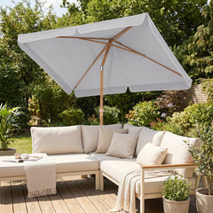 Sekey Sonnenschirm Balkon 200x125 cm rechteckig in Holzoptik – höhenverstellbar, neigbar mit Aluminium-Drehgelenk, UV50+ Polyester, Push-Up-System für Balkon, Terrasse & Garten
