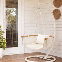 Sekey Hängesessel mit Kissen – Hängestuhl & Hängeschaukel bis 120 kg, mit Seitentasche, Bambus-Spreizstab und Baumwollseilen für Garten, Balkon, Terrasse & Wohnzimmer