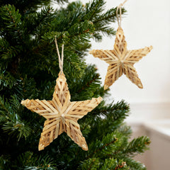 SALCAR Set of 6 Handmade Straw Stars – Natural Christmas Tree Decorations Made of Straw, Five-Pointed Stars for Christmas Tree &amp; Advent Decoration