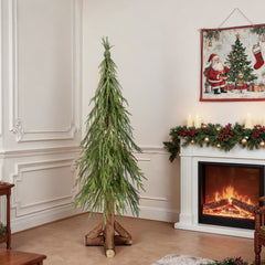 Salcar Künstlicher Weihnachtsbaum mit echtem Holzstamm – 100 % PE, zartgrün – 90 cm / 120 cm, naturgetreu & pflegeleicht
