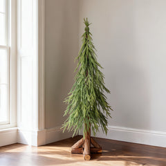 Salcar Künstlicher Weihnachtsbaum mit echtem Holzstamm – 100 % PE, zartgrün – 90 cm / 120 cm, naturgetreu & pflegeleicht