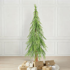 Salcar Künstlicher Weihnachtsbaum mit echtem Holzstamm – 100 % PE, zartgrün – 90 cm / 120 cm, naturgetreu & pflegeleicht