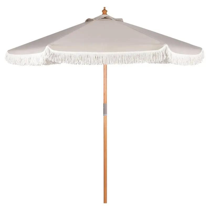 Sekey 220 cm Holz Sonnenschirm mit Fransen, Sonnenschutz UV50+ Sekey