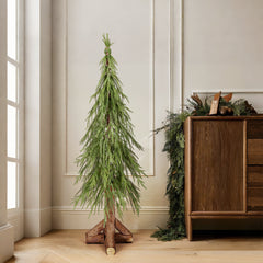 Salcar Künstlicher Weihnachtsbaum mit echtem Holzstamm – 100 % PE, zartgrün – 90 cm / 120 cm, naturgetreu & pflegeleicht