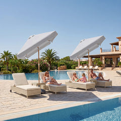 Sekey Sonnenschirm Balkon 200x125 cm rechteckig in Holzoptik – höhenverstellbar, neigbar mit Aluminium-Drehgelenk, UV50+ Polyester, Push-Up-System für Balkon, Terrasse & Garten