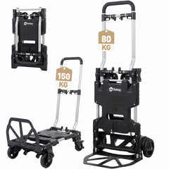 Sekey 2-in-1 Sackkarre & Plattformwagen klappbar – Aluminium Transportkarre bis 150 kg, faltbarer Transportwagen mit Bremse, TPR-Doppellagerrädern und höhenverstellbarem Griff