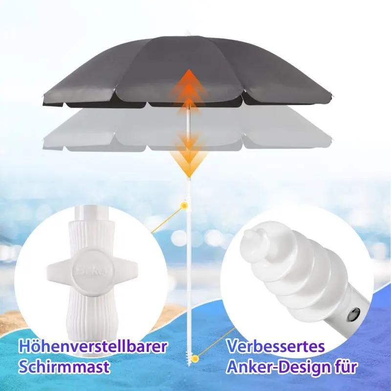 Sekey 160 cm Strandschirm mit Schutzhülle und Bodenhülse, Sonnenschutz UV50+ Sekey