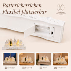 Salcar LED Schwibbogen aus Holz, 3D Weihnachtsdorf mit Kapelle, Häusern & Tannen, 10 warmweiße LEDs, Timer 6/18 Std., batteriebetriebene Weihnachtsdeko