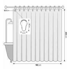 Sekey Duschvorhang, Grau, Wasserabweisender Badvorhang in Leinenoptik, 100 % Polyester, mit Beschwerungsband & 8 Duschvorhangringen, Waschbar bei 30 °C