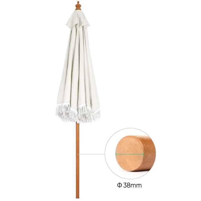 Sekey 220 cm Holz Sonnenschirm mit Fransen, Sonnenschutz UV50+ Sekey