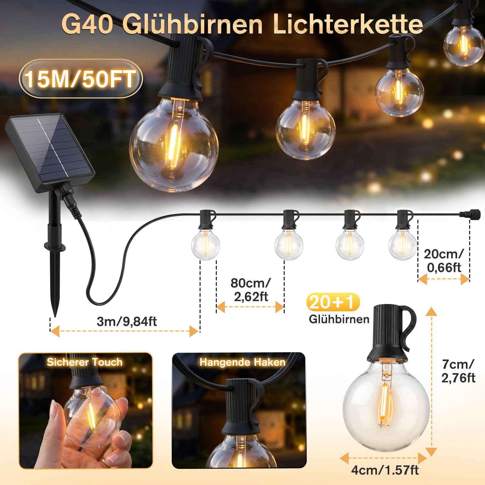 G40 Glühbirnen Lichterkette