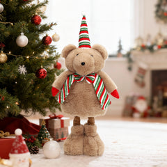 Salcar Weihnachtsfigur Plüsch-Bär 55–70 cm – Stehende Weihnachtsdeko mit verstellbaren Teleskopbeinen, Weicher Plüschbär für Kamin, Fensterbank & Wohnzimmer
