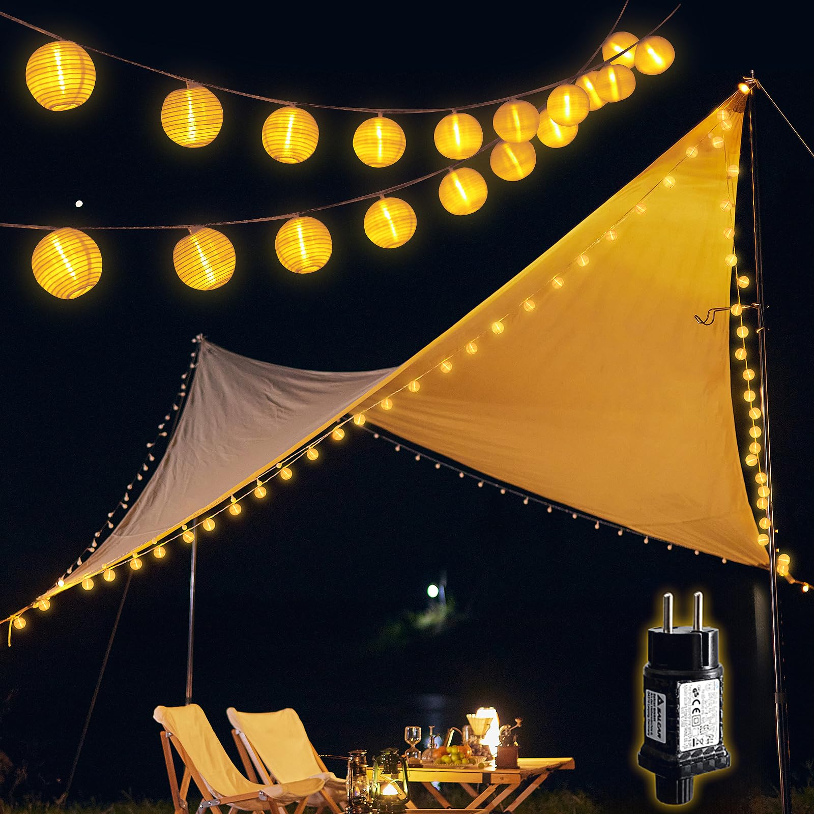 Salcar LED Lichterkette Außen mit Lampions – Warmweiß, Wetterfest, Timer & 8 Modi, Strombetrieben für Garten, Terrasse, Balkon & Hof Salcar