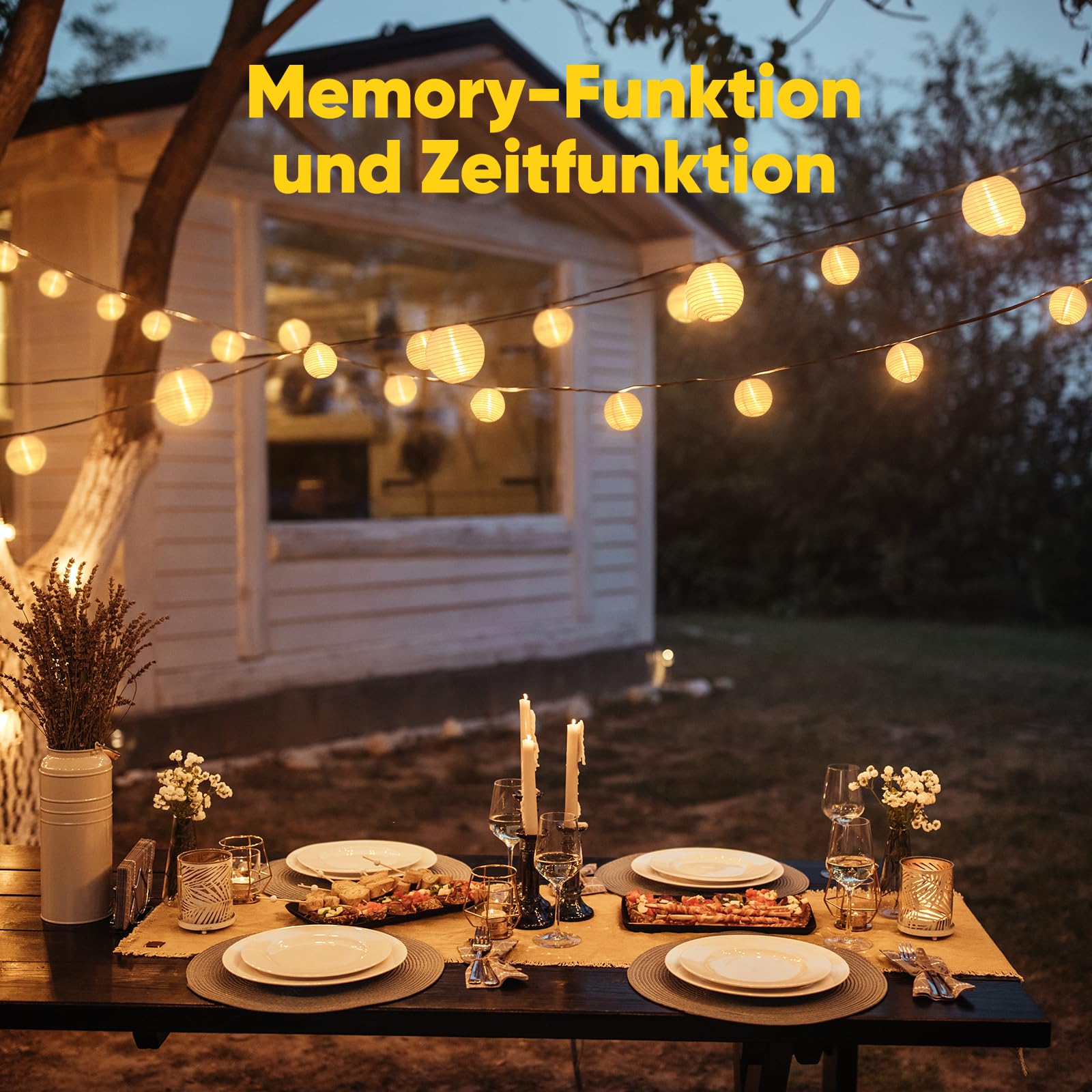 Salcar LED Lichterkette Außen mit Lampions – Warmweiß, Wetterfest, Timer & 8 Modi, Strombetrieben für Garten, Terrasse, Balkon & Hof Salcar