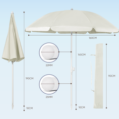 Sekey 160 cm Strandschirm mit Schutzhülle und Bodenhülse, Sonnenschutz UV50+