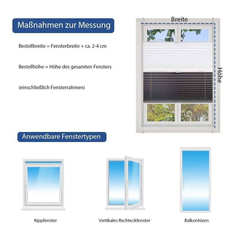 Sekey Plissee Day+Night ohne Bohren, 100% Verdunkelung, einfarbig Sekey