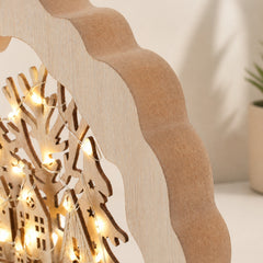 Salcar LED Schwibbogen aus Holz, 3D Weihnachtsdeko mit Weihnachtsdorf, 20 warmweiße LEDs, batteriebetriebener Lichterbogen für Fensterbank, Regal & Sideboard