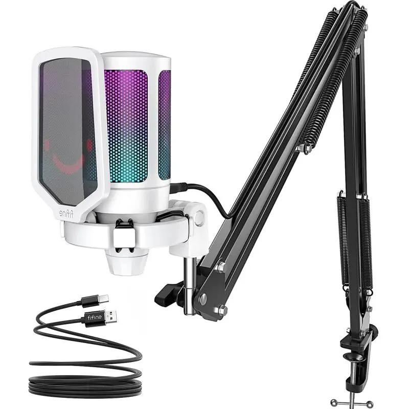 Fifine USB Kondensator Mikrofon mit Arm und Stummschalttaste, A6T Sekey