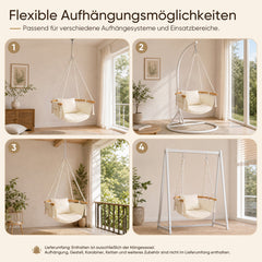 Sekey Hängesessel mit Kissen – Hängestuhl & Hängeschaukel bis 120 kg, mit Seitentasche, Bambus-Spreizstab und Baumwollseilen für Garten, Balkon, Terrasse & Wohnzimmer