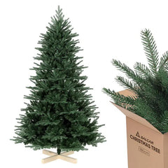Salcar 120 /150 /180 /210cm Künstlicher Weihnachtsbaum mit Holzständer, Nordmanntanne, mit 725 /980 /1290 /1525 PE-Zweigen und 203 /544 /722 /993 PVC-Zweigen Salcar
