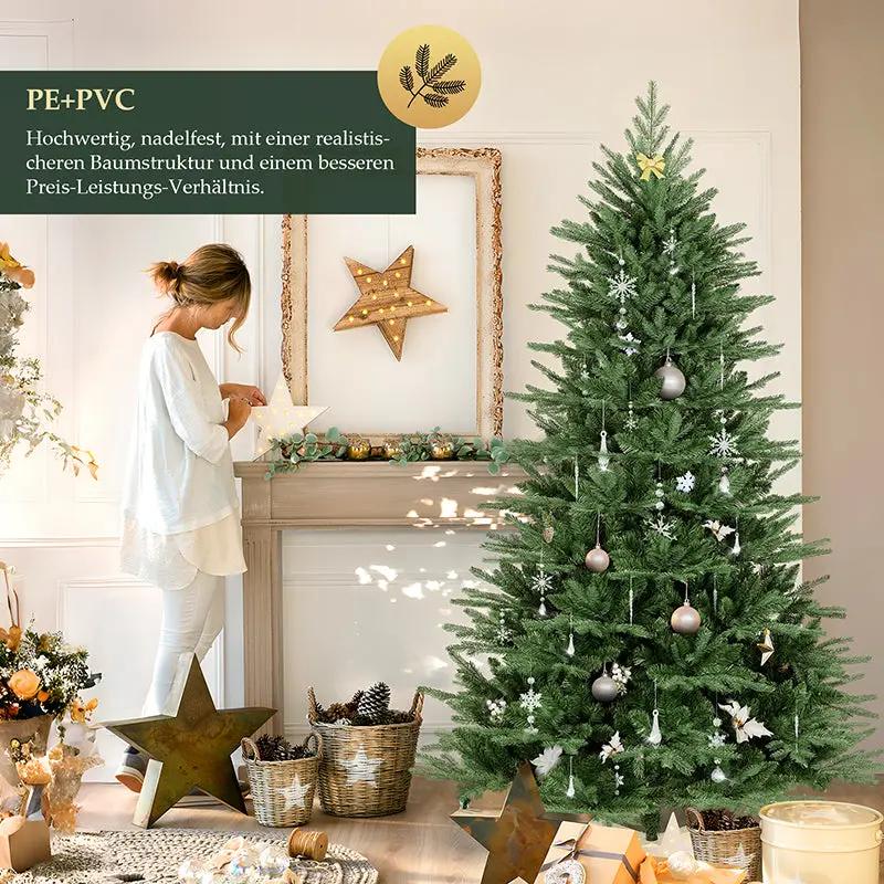 Salcar 120 /150 /180 /210cm Künstlicher Weihnachtsbaum mit Holzständer, Nordmanntanne, mit 725 /980 /1290 /1525 PE-Zweigen und 203 /544 /722 /993 PVC-Zweigen Salcar