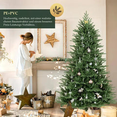 Salcar 120 /150 /180 /210cm Künstlicher Weihnachtsbaum mit Holzständer, Nordmanntanne, mit 725 /980 /1290 /1525 PE-Zweigen und 203 /544 /722 /993 PVC-Zweigen Salcar
