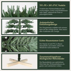 Salcar 120 /150 /180 /210cm Künstlicher Weihnachtsbaum mit Holzständer, Nordmanntanne, mit 725 /980 /1290 /1525 PE-Zweigen und 203 /544 /722 /993 PVC-Zweigen Salcar