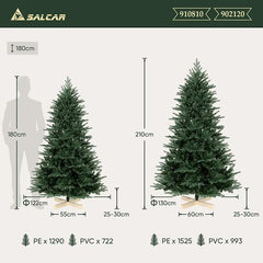 Salcar 120 /150 /180 /210cm Künstlicher Weihnachtsbaum mit Holzständer, Nordmanntanne, mit 725 /980 /1290 /1525 PE-Zweigen und 203 /544 /722 /993 PVC-Zweigen Salcar