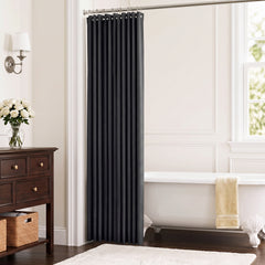 Sekey Schwarz Duschvorhang 180 × 200 cm, Textil Badewannenvorhang mit Waffelstruktur, Wasserabweisend & Waschbar, 100 % Polyester, mit Beschwerungsband & 12 Edelstahlringen