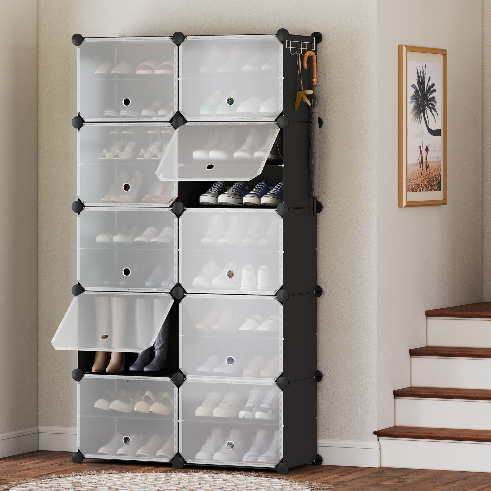 Sekey Schuhschrank Schwarz – Modulares Stecksystem, stabil & platzsparend, ideal für Flur & Kleiderschrank Sekey
