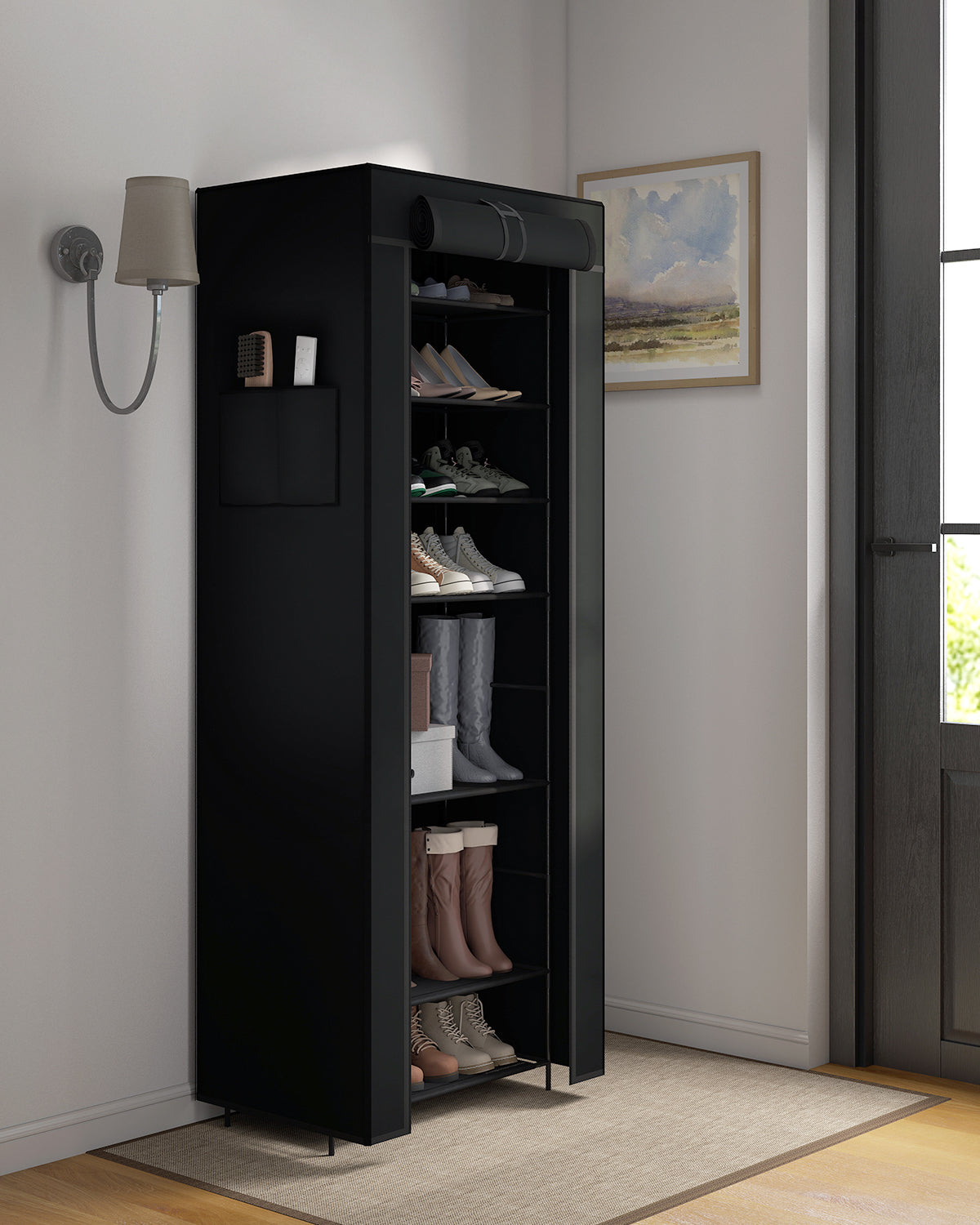 Sekey Schuhschrank mit 9 Ebenen – Multifunktionales Schuhregal mit Staubschutz, 2 Größen wählbar (58 oder 85 cm Breite), anpassbare Ablagen, einfache Montage, Schwarz Sekey