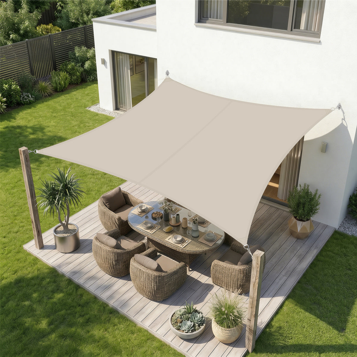 Sekey Sonnensegel Rechteckig – Wasserdicht, 160 g/m² PES, Nahtversiegelt & Reißfest, 95% UV-Schutz, Wetterfest für Balkon, Terrasse & Garten, Taupe