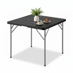 Sekey Klapptisch 86 x 86 cm, Gartentisch in Holzoptik, Wetterfester Balkontisch für 4 Personen, Klappbarer Outdoor-Tisch aus Kunststoff mit Metallgestell für Balkon, Terrasse & Garten, Schwarz