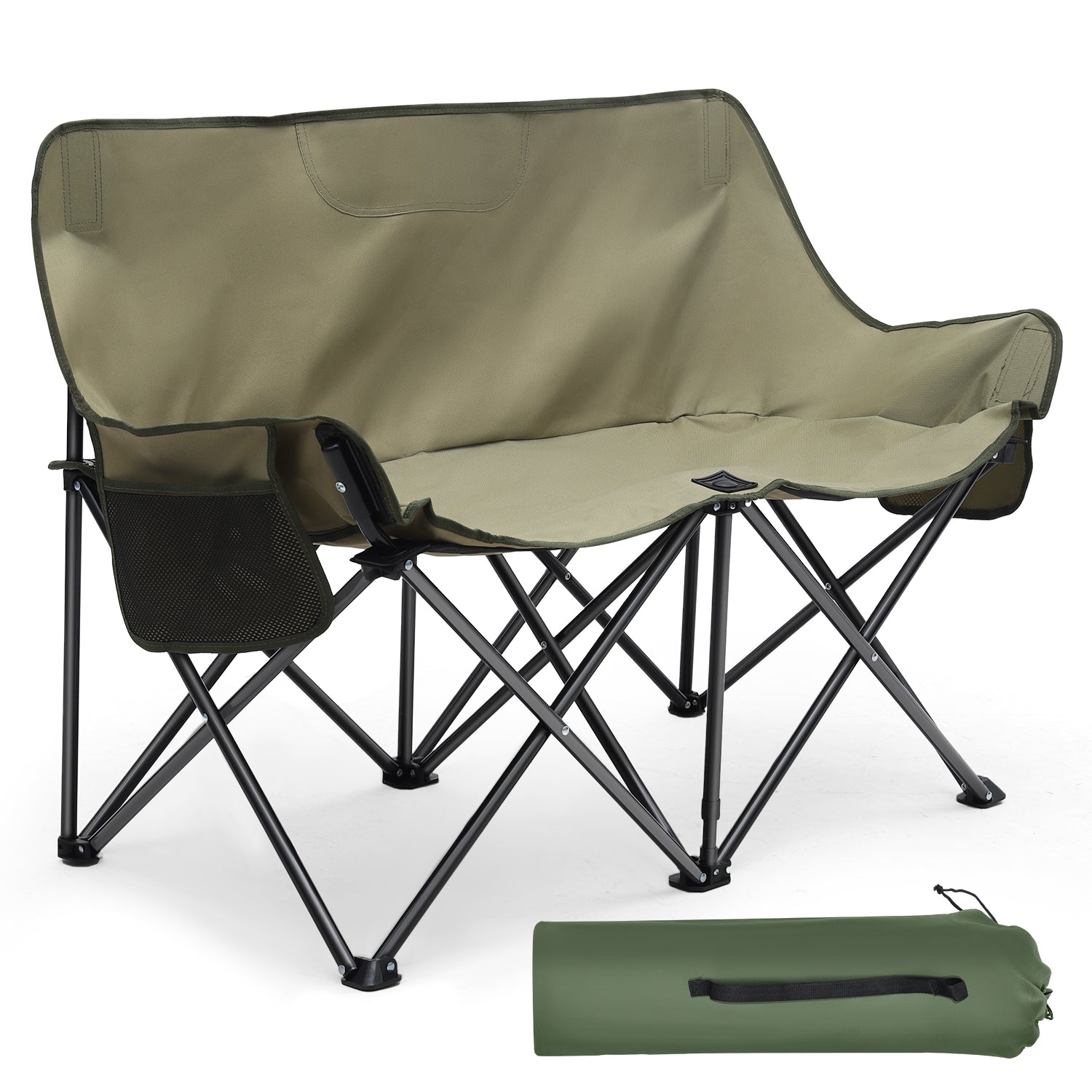 Sunula Faltbarer Campingsofa für 2 Personen, Tragbarer Campingstuhl bis 150 kg, Mit Armlehne und Tragetasche, Outdoor-Faltstuhl, Ideal für Picknick, Camping, Garten, Balkon, Angeln Sekey