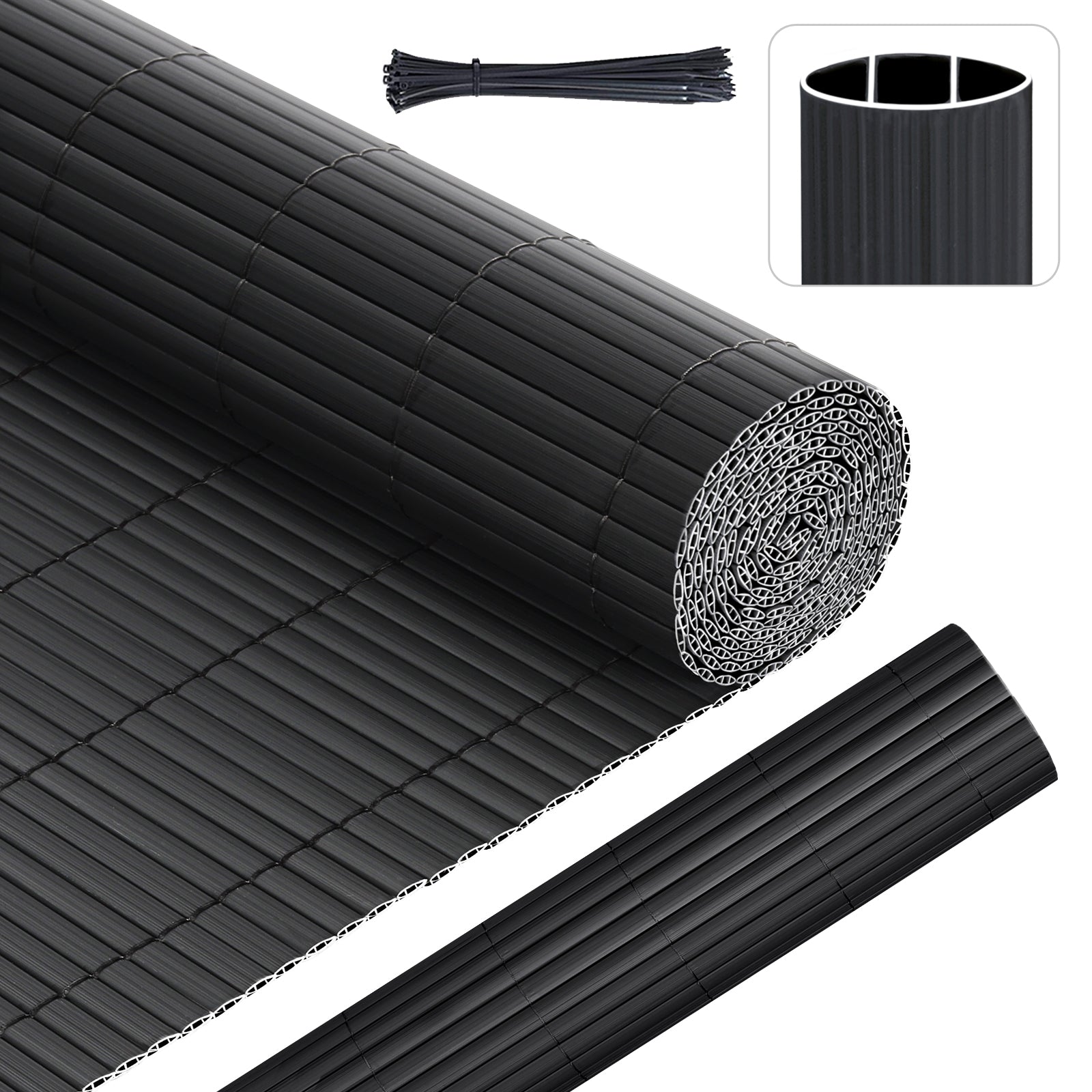 Sunula PVC Sichtschutzmatte, Balkon Sichtschutz, Doppelte Verstärkung, Ohne Bohren, Mit Kabelbindern, Wasserdicht, Windschutz, Balkonabdeckung für Garten Terrasse, Anthrazit SEKEYMALL