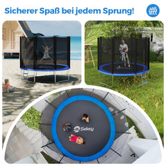 Sekey Trampolin Ø 305 cm für den Garten – TÜV/GS-zertifiziertes Outdoor Trampolin mit Sicherheitsnetz, W-Beinen & Leiter – bis 150 kg belastbar, wetterfest & kindersicher Sekey