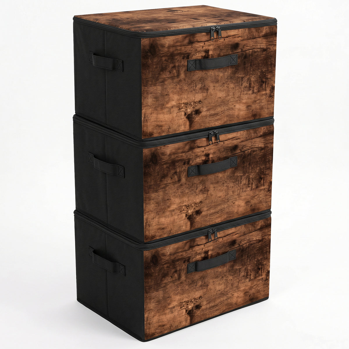 Sekey Aufbewahrungsboxen mit Deckel & Griffen – Faltbare Stoffboxen Organizer 50×30×30 cm, stapelbar für Kleiderschrank & Regal – 3er/6er Set, Holzoptik