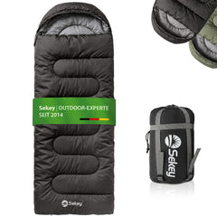 Sekey 3-Jahreszeiten Schlafsack 220×80 cm – 2-in-1 Deckenschlafsack (10–20 °C), 1,45 kg Leicht, mit Fußbelüftung & Anti-Klemm-Reißverschluss, für Camping & Outdoor – Anthrazit / Grün