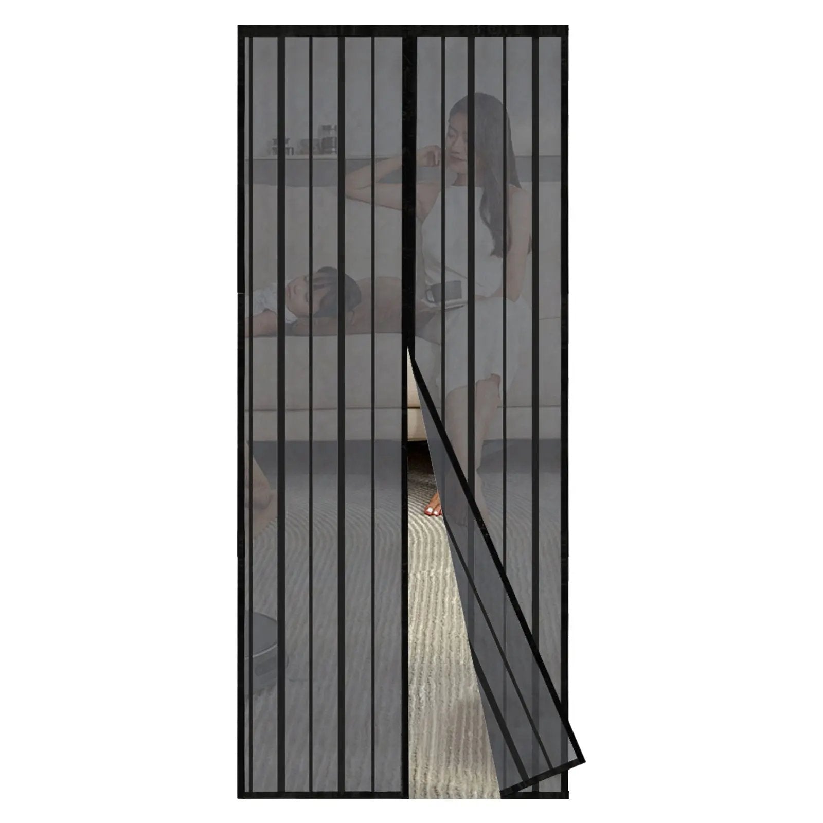 Sekey Magnet Fliegengitter Tür aus Polyester, mit Bändern, Schwarz Sekey