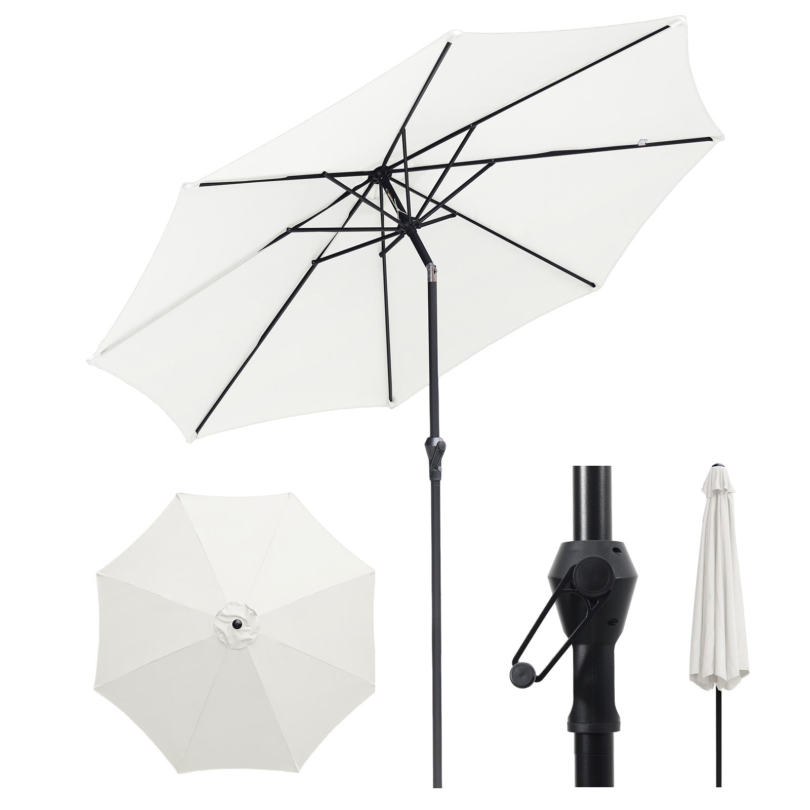 Sekey Sonnenschirm 300 cm Alu Gartenschirm Rund, Marktschirm Knickbar, mit Kurbel Sekey