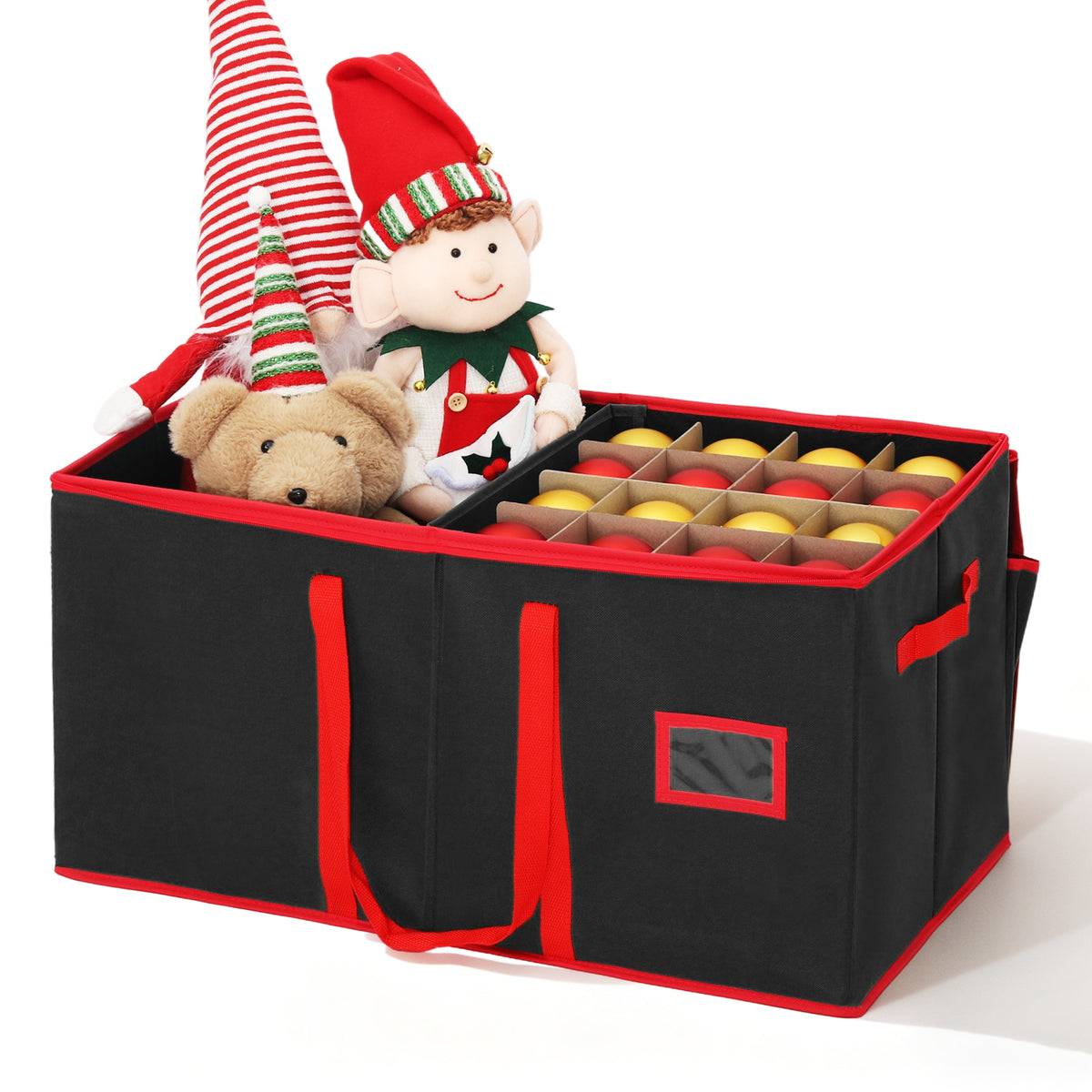 Salcar Schwarze Aufbewahrungsbox für 128 Weihnachtskugeln Faltbare Christbaumkugel-Box 64,8×32,3×34,2 cm mit 128 Fächern, Tragegriffen & Doppelreißverschluss