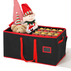 Salcar Schwarze Aufbewahrungsbox für 128 Weihnachtskugeln Faltbare Christbaumkugel-Box 64,8×32,3×34,2 cm mit 128 Fächern, Tragegriffen & Doppelreißverschluss